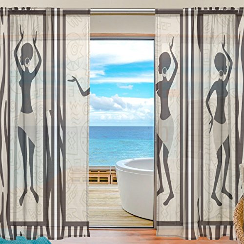 yibaihe Fenster Sheer Vorhänge Panels afrikanischen Dancing Frauen Fenster Behandlung Set Voile Drapes Tüll Vorhänge 213 cm lang für Wohnzimmer Schlafzimmer Girl 's Room, 2 Platten von Mnsruu