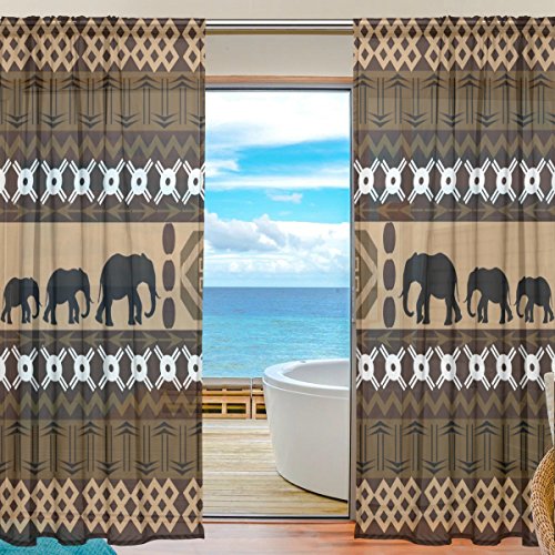 yibaihe Fenster Vorhänge, Gardinen Platten Fenster Behandlung Set Voile Drapes Tüll Vorhänge Ethnische Stil Elefant Muster 140 W x 213 L cm 2 Einsätze für Wohnzimmer Schlafzimmer Girl 's Room von Mnsruu