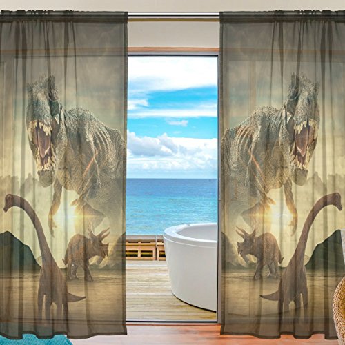 Mnsruu yibaihe Fenster Vorhänge, Gardinen Platten Fenster Behandlung Set Voile Drapes Tüll Vorhänge Fierce Dinosaurier 198 cm lang für Wohnzimmer Schlafzimmer 2 Platten von Mnsruu