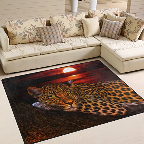 yibaihe Große Fläche Teppiche Leopard im Sonnenuntergang gedruckt, leicht Rutschfeste antistatisch wasserabweisend Boden Teppich für Wohnzimmer Schlafzimmer Home Deck Terrasse,203 x 147 cm von Mnsruu