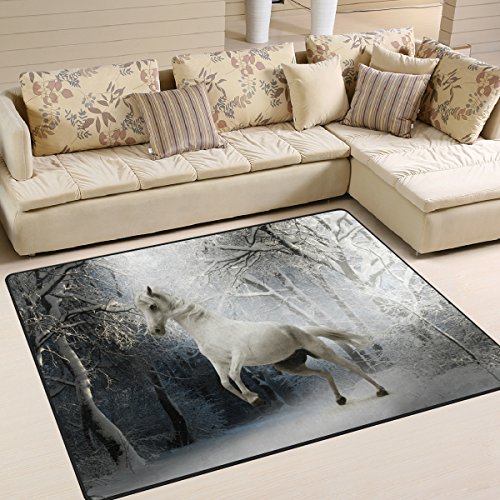 yibaihe Große Fläche Teppiche Magical weiß Pferd Gedruckt, leicht rutschfeste antistatisch wasserabweisend Boden Teppich für Wohnzimmer Schlafzimmer Home Deck, 160 x 122 cm von Mnsruu