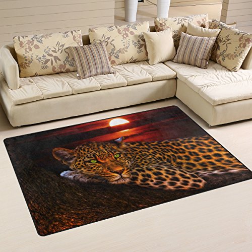 yibaihe leicht Bedruckt Bereich Teppich Teppich Boden Matte dekorativen Leopard in den Sonnenuntergang wasserabweisend leicht zu reinigen für Wohnzimmer Schlafzimmer 153 x 100 cm von Mnsruu