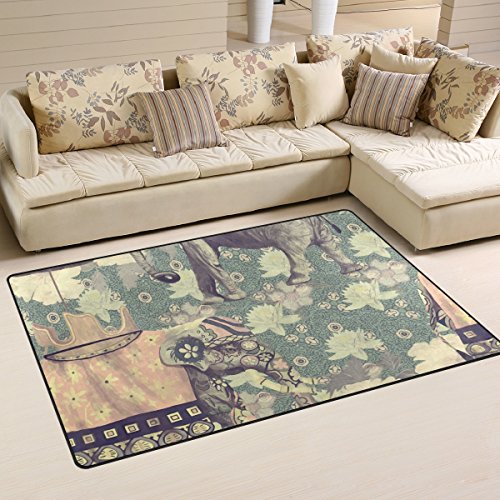 yibaihe leicht Bedruckt Bereich Teppich Teppich leicht reinigen Deko Vintage-Stil mit indischen Elefanten wasserabweisend antistatisch für Wohnzimmer Kinder Schlafzimmer 80 x 51 cm von Mnsruu