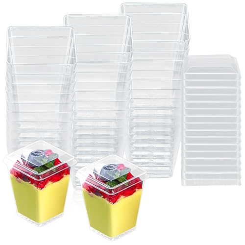 Yibaijia 50 Stück Dessertbecher, Dessertschalen, wiederverwendbare quadratische Käsekuchentöpfe, 160 ml, transparente Vorspeisen-Servierschüssel für Dessert, Pudding, Kleinigkeiten, Party, mit 50 x Yibaijia 50 Stück Dessertbecher, Dessertschalen, wiederverwendbare quadratische Käsekuchentöpfe, 160 ml, transparente Vorspeisen-Servierschüssel für Dessert, Pudding, Kleinigkeiten, Party, mit 50 x von Yibaijia