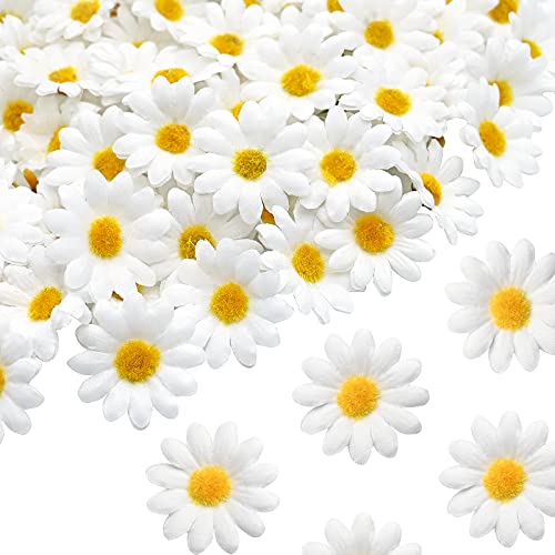 100 Stück Künstliche Blumen, Weiß Seide Gänseblümchen Blütenköpfe, 4,5cm Mini Gänseblümchen Blume KöPfe Dekorative für DIY Kranz Tiara Craft für Hochzeit Festliche Party von Yibang