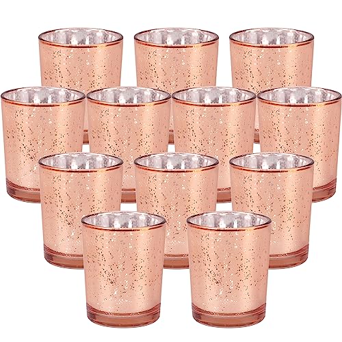 12 Stück Tteelichtgläser Glas, Rose Gold Gefleckt Teelichthalter Hochzeitsmittelstücken für Tisch, Quecksilberglas Teelicht Kerzenhalter Bulk für TeelichtDeko Geburtstag Party HeimDekoration von Yibang