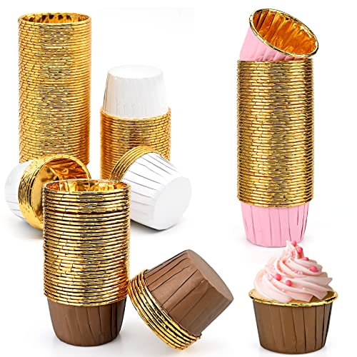 150 Stück Cupcake-Förmchen, Folien-Backförmchen, Papierverpackungen, Kuchen-Muffin-Einlagen, Standard Papier Backförmchen für Weihnachten, Geburtstag, Hochzeit, Urlaub, Party (weiß/kaffee/rosa) von Yibang