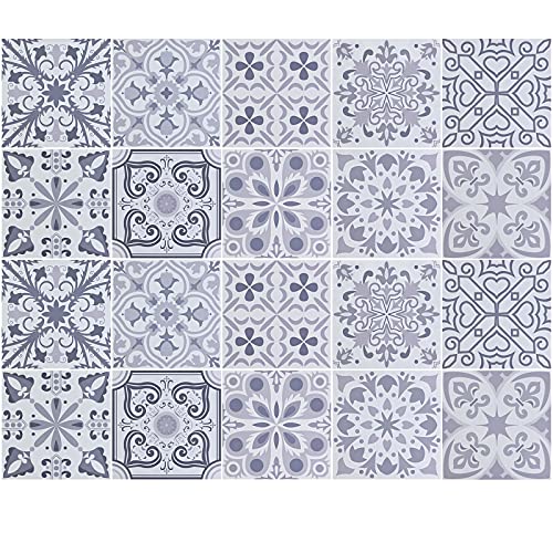 20 stück Mosaik Bodenaufkleber Wandfliese Aufkleber für 20x20cm Fliesen Fliesenaufkleber für Bad und Küche Deko Fliesenfolie für Bad u. Küche (Grau und Weiß, 20x20 cm) von Yibang