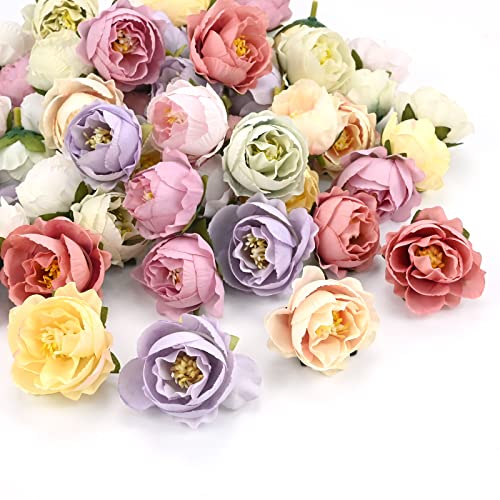 50 Stück Künstliche Blumen, 4cm Kunstblumen Rosen Blütenköpfe, Kunstblumen Seide Kunstblumen Köpfe Deko für Hochzeit Feste Partei Deko DIY Girlande Kopfschmuck Basteln von Yibang