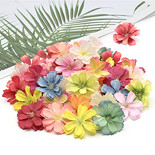 50 Stücke künstliche Blumen, 4.5cm Bunt Kunstblumen Seide Blütenköpfe, Kunstblumen Köpfe Deko für Hochzeit Feste Partei DIY Scrapbook Zubehör Girlande Einladung Karte Dekoration von Yibang