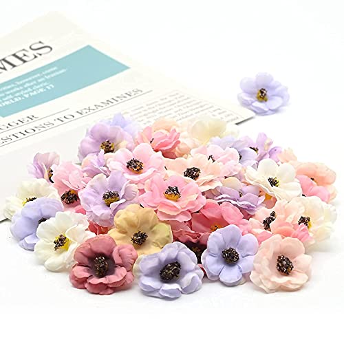 Yibang 50 Stücke Künstliche Blumen, Mischfarbe Gänseblümchen Blütenköpfe 3cm Bunte Kunst Gänseblümchen Blütenköpfe Daisy für Basteln Scrapbooking Hochzeit Party Home Deko - Zufällige Farbe von Yibang