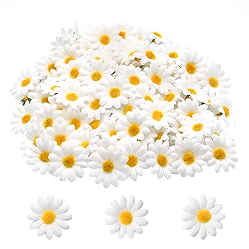 Yibang 100 Stück künstliche Gänseblümchen, Mini-Gerbera-Blütenblätter, 4,5 cm, DIY-Blumendekorationen für Zuhause, Hochzeit, Party, Kranz, Haarnadel, Scrapbooking, Bastelzubehör (Weiß, 4,5 cm) von Yibang