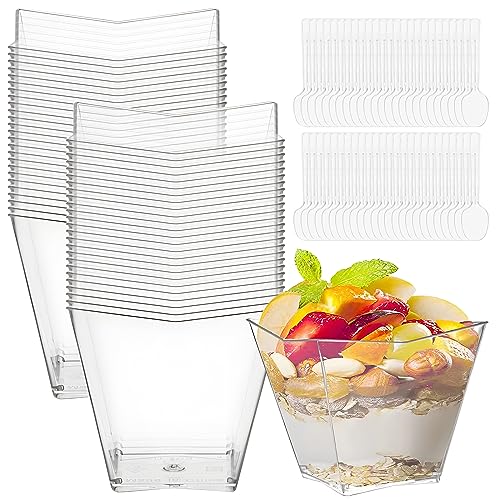 Yibang 110ml Dessertgläser Plastik, 50 Stück Dessertschalen mit 50 Stück Löffel, Vorspeisenbecher Dessertgläser Set für Gelee Joghurt Pudding Mousse kleiner Kuchen von Yibang