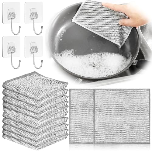 Yibang 12pcs Mehrzweck-Geschirrspüllappen aus Draht für Nass und Trocken, Kratzfestes Wire Dishwashing Rags mit 4 Haken, Multipurpose Wiederverwendbar Putztücher, Topfreiniger Putzlappen für Küche von Yibang