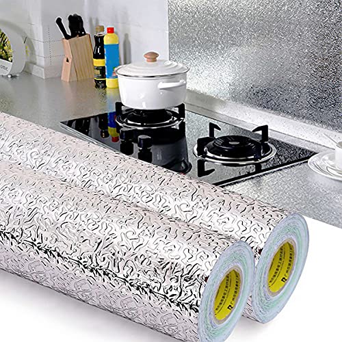 Yibang 2 Stück Aluminiumfolie Küchentapete, 40cmx500cm Selbstklebende Wasserdicht Beständiges Tapete Küchenherd Aufkleber für Küchen Arbeitsplatte Küchenwand Küchenschrank (Orangenhaut Textur) von Yibang