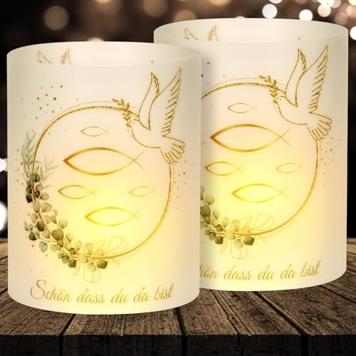 16 Windlicht Tischdeko Taufe Deko, Taufe Deko Junge Mädchen, Tischdeko konfirmation deko, Meine Taufe Deko Goldfisch, Kommunion Gastgeschenke, Schön DASS Du Da Bist, für Teelichter Oder Kerzen von Yibat