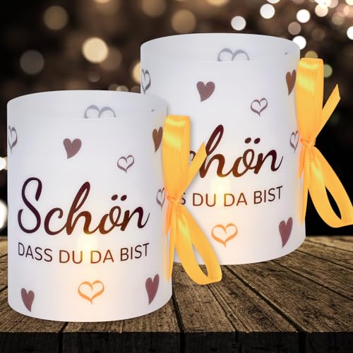 16 Windlichter Tischdeko Geburtstag Taufe Kommunion Jungen Mädchen Schön dass du da bist Deko für Teelichter und Kerzendekoration (mit farbigen Seilen) von Yibat