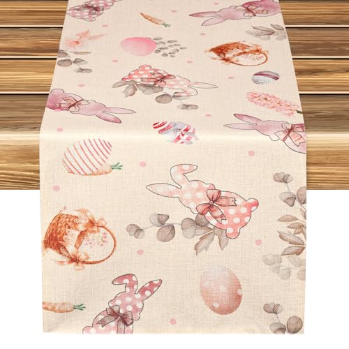 Yibat TischläUfer Ostern Rosa Ostern Deko Deko Ostern Saisonale Rosa Hase FrüHling Ostern Küche Tischdekoration Urlaub Party Dekor 40x140cm von Yibat