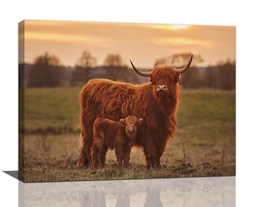 Highland Kuh Wanddekoration Niedliche Flauschige Kuh Rinder Bilder Wandkunst Bauernhaus Longhorn Tier Leinwand Druck Gemälde Gerahmt Moderne Home Kunstwerk Dekorationen für Schlafzimmer Badezimmer von Yibuda