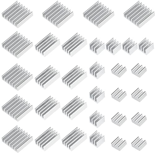 Yicaam 32 Stück (8er Set) Kühlkörper für Raspberry Pi 4B Aluminium Kühlkörper-Kühler-Kühlkit mit wärmeleitendem Klebeband 4 Modell B, silver von Yicaam