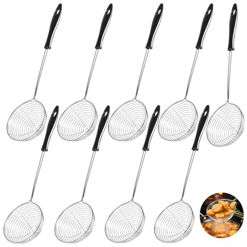 9 Stück Rostfreier Stahl Kochtopf-Sieb-Löffel, 8cm Kleiner Spinnensieb-Löffel, Hot Pot Sieb Schaufeln, Asiatischer Sieblöffel mit Griff für Haus und Restaurant von Yicaam