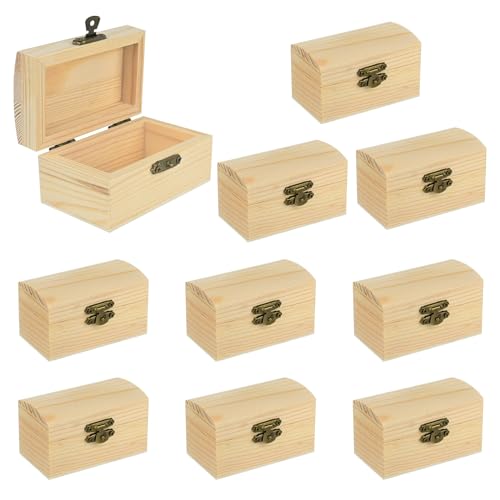 Yicaam 10 Stück Klein Unfertige Hölzernes Schatztruhe Box (9x5x4,5cm) Mini Holz Schatzkiste mit Verschluss für DIY Kunsthandwerk und Party Favor von Yicaam