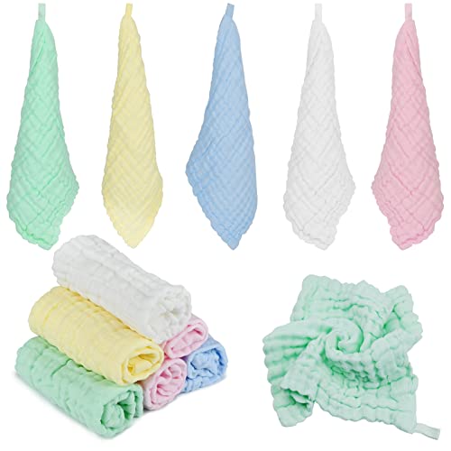 Yicaam 12 Stück Baby Musselin Waschlappen(24.5 x 24.5cm), Baby Gesicht Handtuch, Weiche Baby Handtücher, Waschlappen Baby Baumwolle Handtuch für Neugeborene Baby von Yicaam