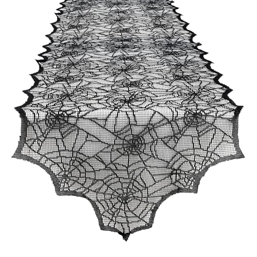 Halloween Tischläufer,Halloween Deko Tischdecke,Spinnennetz Deko,Spitzen Spinnennetz Tischläufer von Yicelerate