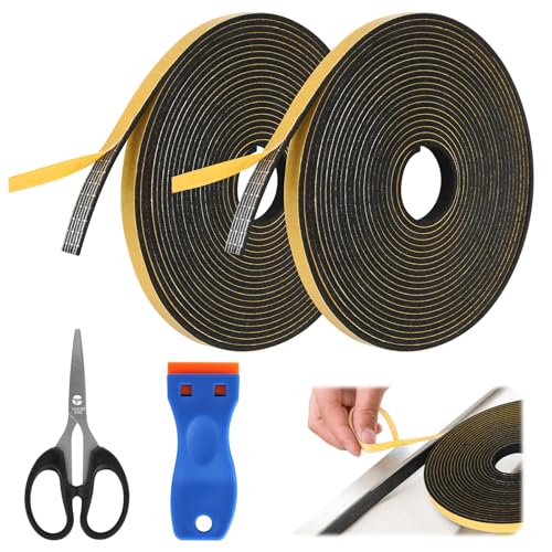 2 Rollen Dichtungsband Selbstklebend, 5m x 7mm x 2mm Moosgummi Selbstklebend mit Kleines Krabbermesser und Schere, Ceranfeld Dichtungsband für Fenster, Kochfeld und Einbauspülen von Yicenmy