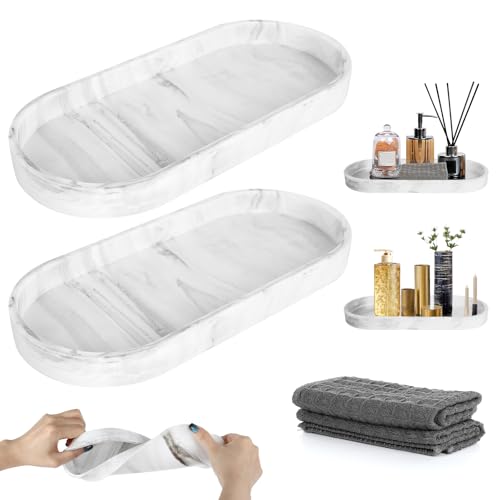 2 Stück Badezimmer Tablett Weiß, Silikon Dekotablett mit Saugfähigen Tüchern, Schminktisch Ablageschale, Deko Tablett Weiß für Wohnzimmer, Schlafzimmer, Waschbecken, Badewanne und Küchenspüle 2 Stück Badezimmer Tablett Weiß, Silikon Dekotablett mit Saugfähigen Tüchern, Schminktisch Ablageschale, Deko Tablett Weiß für Wohnzimmer, Schlafzimmer, Waschbecken, Badewanne und Küchenspüle von Yicenmy