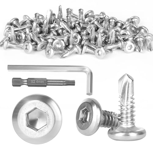 80 Stück Selbstschneidende Schrauben, 410 Edelstahl M5,5 x 16 mm Blechschrauben Selbstschneidend, Bohrschrauben mit Innensechskantbohrer Sechskantschlüssel, Schrauben Edelstahl für Blechbefestigung von Yicenmy