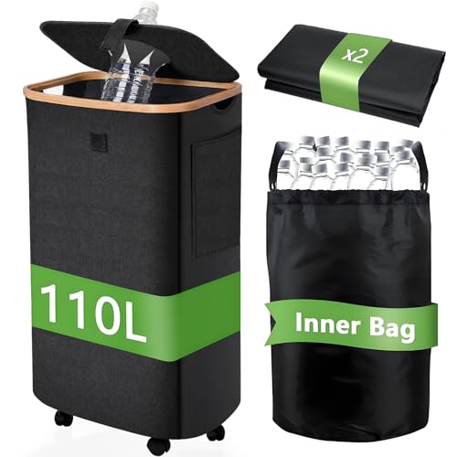 Yichalodge 110L Pfandflaschen Sammelbehälter mit Deckel, Groß Behälter Leergut Aufbewahrung Pfandflaschen Aufbewahrung mit 2 Beutel für Küche Abstellraum Flaschentasche, Schwarz Yichalodge 110L Pfandflaschen Sammelbehälter mit Deckel, Groß Behälter Leergut Aufbewahrung Pfandflaschen Aufbewahrung mit 2 Beutel für Küche Abstellraum Flaschentasche, Schwarz von Yichalodge