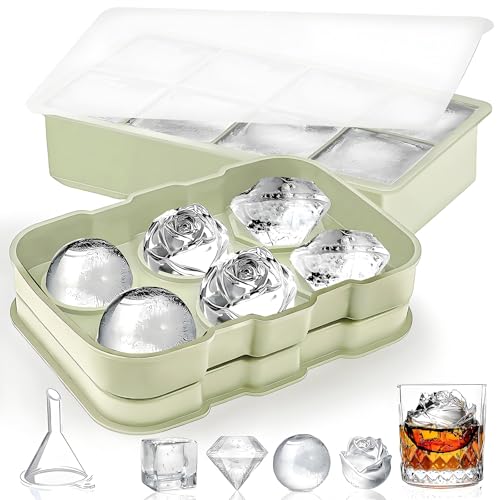 Yichalodge Eiswürfelform Silikon 2 Stück Eiswürfelbehälter mit Deckel Große Quadratische 5cm Ice Cube Tray Eiswürfel Form für Bier Whisky Cocktails Saft Schokolade (Grün) von Yichalodge