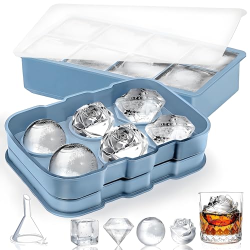 Yichalodge Eiswürfelform Silikon 2 Stück Eiswürfelbehälter mit Deckel Große Quadratische 5cm Ice Cube Tray Eiswürfel Form für Bier Whisky Cocktails Saft Schokolade (Blau) von Yichalodge