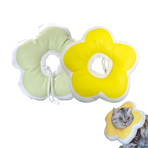 Yicoovey 2er-Set Blütenhalskrause, 20cm Durchmesser Katzenkragen mit Verstellgurt (Gelb & Grün), Wasserdicht & Atmungsaktiv für Wundschutz von Yicoovey