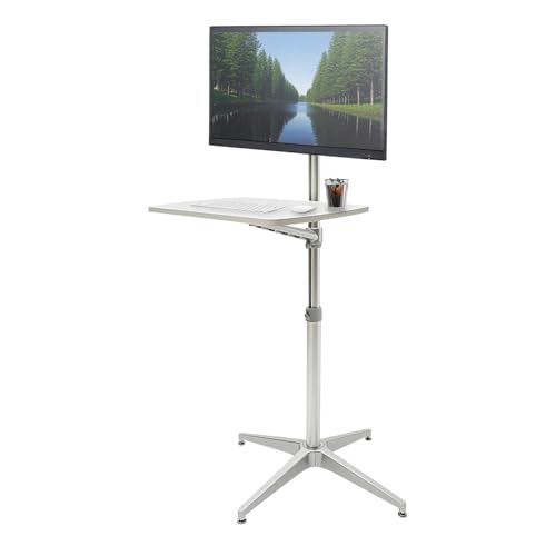 Yicorgard Tragbarer Mobiler Schreibtisch, PC-Arbeitsplatz mit abschließbaren Rädern, abnehmbares Laptop-Tray kompatibel mit 17 "-27" Monitor oder 12 "-17" Laptop, Laptop-Trolley Silber von Yicorgard