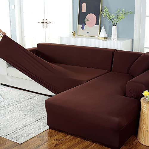 Yidaxing Sofa Überwürfe Sofabezug Elastische Stretch Sofabezüge für L-Form Sofa Abdeckung mit 2 Stücke Kissenbezug(Kaffee, 3 Sitzer + 3 Sitzer) von Yidaxing