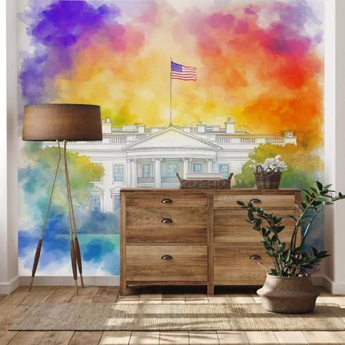 Yidbhsse Aquarell Patriotisch Tapeten Schlafzimmer, Farbig Architektur Vliestapete Wohnzimmer, Bunt Flagge Fototapete Wasserfest, Motivtapeten 3d, Wandtapete Wanddekoration Kinderzimmer 200 x 140 cm von Yidbhsse