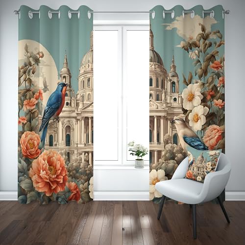Yidbhsse Architektur Retro Blickdichte Gardinen Schlafzimmer, Vogel Tier Vorhäng Mit Ösen, Pfingstrose Blume Curtains Blackout 2er Set 220x140cm, Verdunklungsvorhänge Wohnzimmer Yidbhsse Architektur Retro Blickdichte Gardinen Schlafzimmer, Vogel Tier Vorhäng Mit Ösen, Pfingstrose Blume Curtains Blackout 2er Set 220x140cm, Verdunklungsvorhänge Wohnzimmer von Yidbhsse