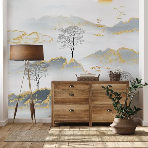 Yidbhsse Baum Berg Tapeten Schlafzimmer, Zweig Botanisch Vliestapete Wohnzimmer, Natur Landschaft Fototapete Wasserfest, Motivtapeten 3d, Wandtapete Wanddekoration Kinderzimmer 400 x 280 cm von Yidbhsse