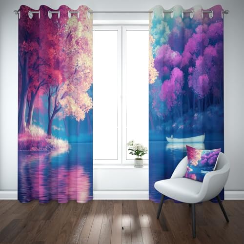 Yidbhsse Baum Wald Blickdichte Gardinen Schlafzimmer, Fluss Wasser Vorhäng Mit Ösen, Natur Landschaft Curtains Blackout 2er Set 220x140cm, Verdunklungsvorhänge Wohnzimmer von Yidbhsse