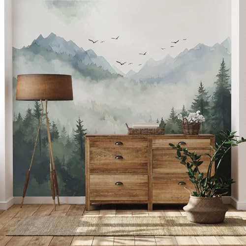 Yidbhsse Berg Baum Tapete 368x254 cm, Aquarell Wald Vliestapete Wasserfest, Natur Landschaft Fototapete 3d Effekt, Wandtapete Wohnzimmer, Abwaschbare Wallpaper Motivtapeten Schlafzimmer Yidbhsse Berg Baum Tapete 368x254 cm, Aquarell Wald Vliestapete Wasserfest, Natur Landschaft Fototapete 3d Effekt, Wandtapete Wohnzimmer, Abwaschbare Wallpaper Motivtapeten Schlafzimmer von Yidbhsse