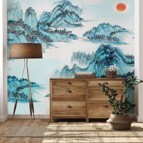 Yidbhsse Berg Sonne Tapeten 3d, Fluss Foto Tapete Kinderzimmer, Natur Landschaft Vliestapete 300 x 210 cm, Wandtapete Schlafzimmer, Motivtapeten Wand Dekoration, Wallpaper Wohnzimmer von Yidbhsse