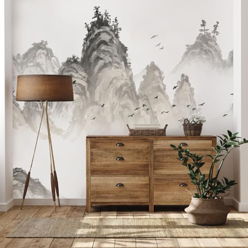 Yidbhsse Berg Vogel Fototapete 3d, Tintenmalerei Tapete 416x254 cm, Natur Landschaft Vliestapete Schlafzimmer, Wandtapete Kinderzimmer Motivtapeten Wandfolie Wohnzimmer Wand Dekoration von Yidbhsse