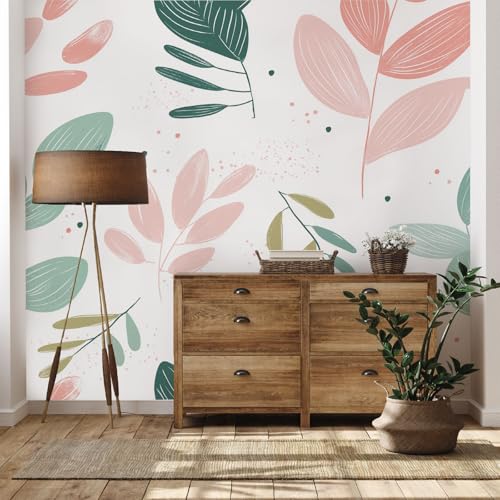 Yidbhsse Blatt Botanisch Tapeten Schlafzimmer, Pflanzen Einfache Vliestapete Wohnzimmer, Modern Kunst Fototapete Wasserfest, Motivtapeten 3d, Wandtapete Wanddekoration Kinderzimmer 400 x 280 cm von Yidbhsse