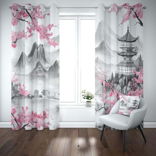 Yidbhsse Blüten Zweig Thermovorhang Kälteschutz 245x140cm, Pflaumenblüte Verdunklungsgardine 2er Set, Berg Architektur Vorhang Mit Ösen, Gardinen Blickdicht Schlafzimmer Wohnzimmer Yidbhsse Blüten Zweig Thermovorhang Kälteschutz 245x140cm, Pflaumenblüte Verdunklungsgardine 2er Set, Berg Architektur Vorhang Mit Ösen, Gardinen Blickdicht Schlafzimmer Wohnzimmer von Yidbhsse