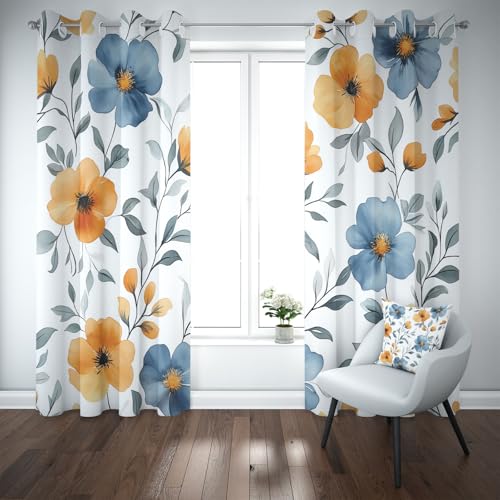 Yidbhsse Blumenmuster Blatt Verdunkelungsvorhang Gardinen Mit Ösen 2er Set, Blüten Pflanzen Thermovorhang Hitzeschutz Blickdicht Vorhang 137x117cm, Floral Botanisch Blackout Curtain Wohnzimmer von Yidbhsse