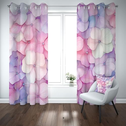 Yidbhsse Blumenmuster Gardinen Ösen Schlafzimmer, Blüten Botanisch Blackout Curtain, Floral Pflanzen Thermovorhang Kälteschutz 2er Set, Vorhänge Blickdicht Wohnzimmer 145x140cm von Yidbhsse