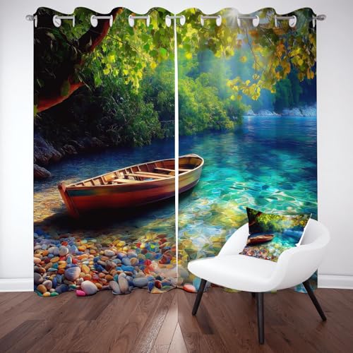 Yidbhsse Boot Blatt Verdunkelungsvorhang Ösen, Fluss Zweig Vorhang Blickdicht Schlafzimmer 2er Set, Natur Landschaft Thermovorhang Kälteschutz, Blackout Curtain Wohnzimmer 175x140cm Yidbhsse Boot Blatt Verdunkelungsvorhang Ösen, Fluss Zweig Vorhang Blickdicht Schlafzimmer 2er Set, Natur Landschaft Thermovorhang Kälteschutz, Blackout Curtain Wohnzimmer 175x140cm von Yidbhsse