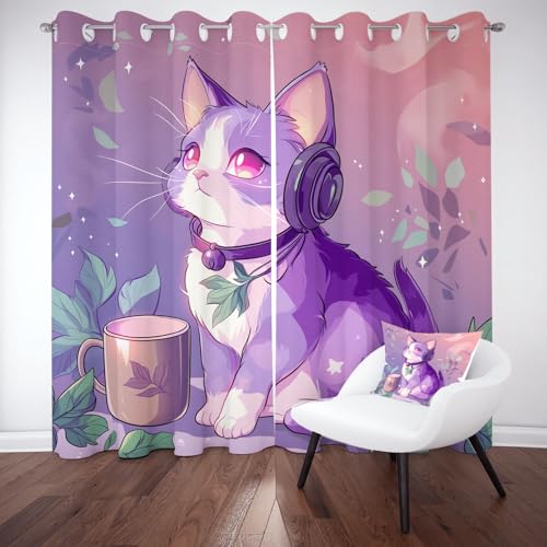 Yidbhsse Cartoon Katze Verdunkelungsvorhang Gardinen Mit Ösen 2er Set, Lila Tier Thermovorhang Hitzeschutz Blickdicht Vorhang 137x117cm, Blatt Lila Blackout Curtain Wohnzimmer Yidbhsse Cartoon Katze Verdunkelungsvorhang Gardinen Mit Ösen 2er Set, Lila Tier Thermovorhang Hitzeschutz Blickdicht Vorhang 137x117cm, Blatt Lila Blackout Curtain Wohnzimmer von Yidbhsse